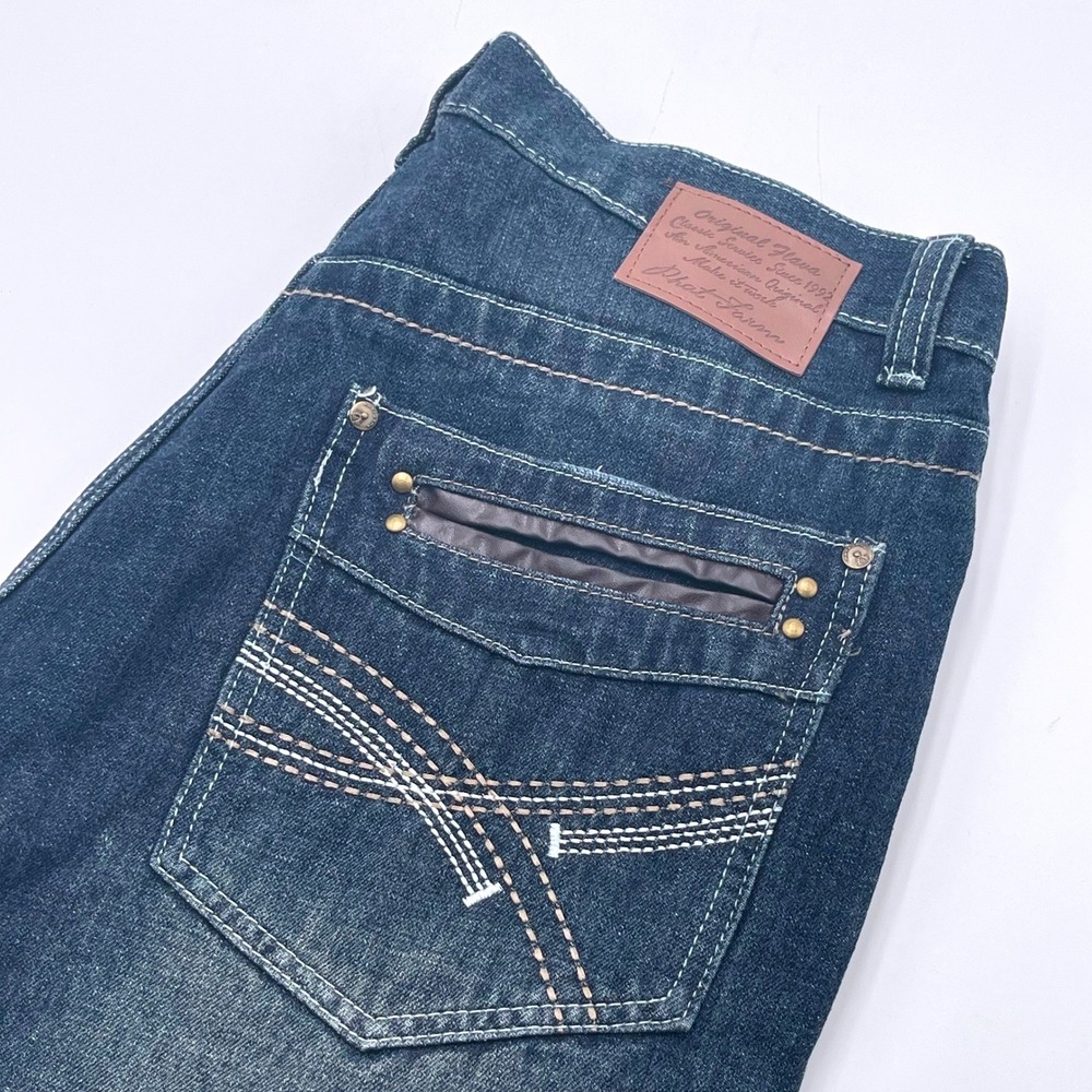 Phat Farm Mens Straight Fit Dark Wash Denim Jeans 36x34‎ Embroidered Streetwear